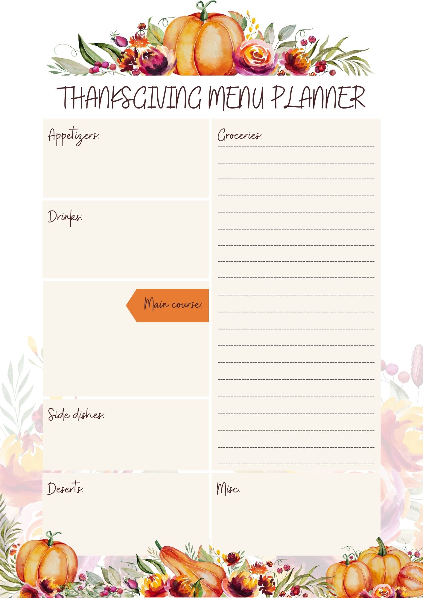 Thanksgiving Menu Planner